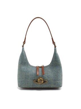 Denim Crescent Shoulder Bag Mini Clutch Purse with Zipper Closure